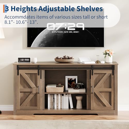 Farmhouse Sideboard Buffet Cabinet with Storage & Sliding Barn Doors & 4 Drawers, view 7