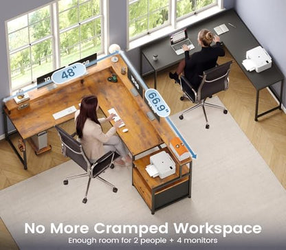 66" Reversible L Shaped Office Desk with Power Outlet, File Drawer, view 7