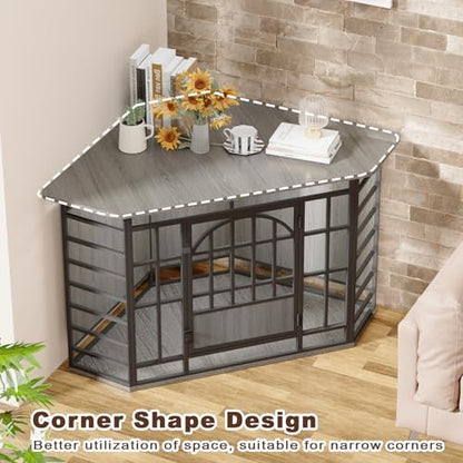 52" Corner Dog Crate Furniture, Gray, view 4