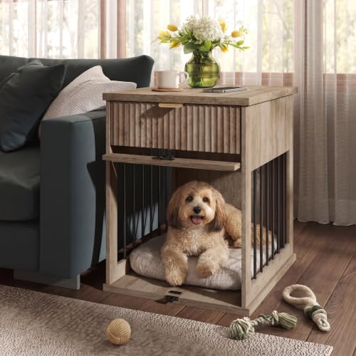 Dog Crate Furniture End Table with Charging Station & Drawer for Small Dogs, view 4