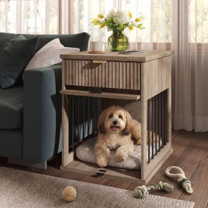 Dog Crate Furniture End Table with Charging Station & Drawer for Small Dogs, view 4