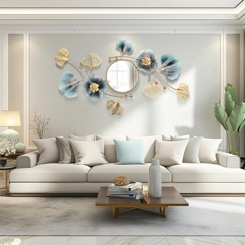 Large Wall Mirror,Modern Wall Mirrors Decorative,3DMetal Ginkgo Biloba Design - Perfect for Living Room, Bedroom, Bathroom, or Entryway Wall Decor