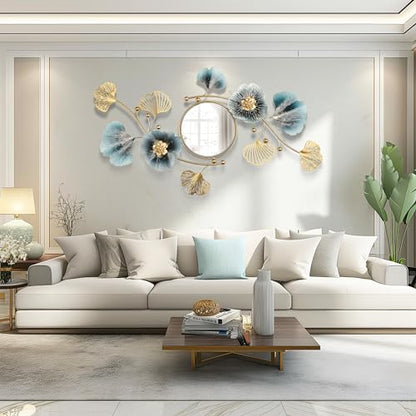 Large Wall Mirror,Modern Wall Mirrors Decorative,3DMetal Ginkgo Biloba Design - Perfect for Living Room, Bedroom, Bathroom, or Entryway Wall Decor