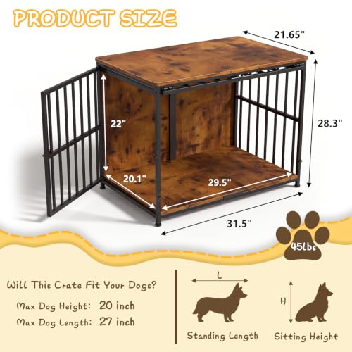 31.5IN Dog Crate Furniture, Wooden Dog Kennel with Flip-Up Door, view 3