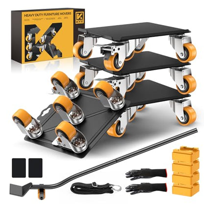 Furniture Dolly, Furniture Movers with 5 Wheels,Carbon Steel Panel Heavy Duty Dolly, Furniture Lifter with 360° Rotatable Silent Rubber Universal Wheels, Max Load 4000LBS(6.9x6.9 in)