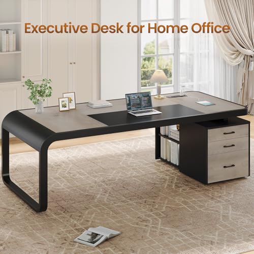 70.9" Executive Desk, Large Computer Desk with Drawers and Lateral File Cabinet, view 5
