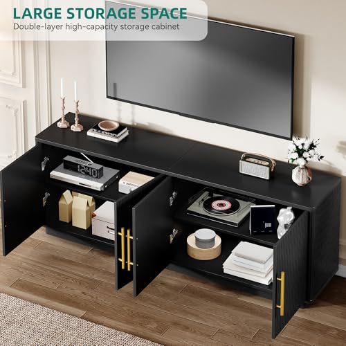 70" TV Stand for up to 80" TVs with 4 Fluted Doors, Black Oak, view 4