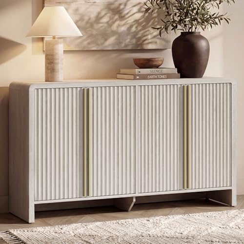 59" Fluted Sideboard Buffet Cabinet with Storage, White Alder, view 2