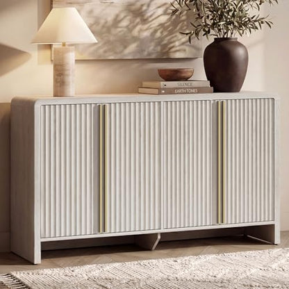 59" Fluted Sideboard Buffet Cabinet with Storage, White Alder, view 2