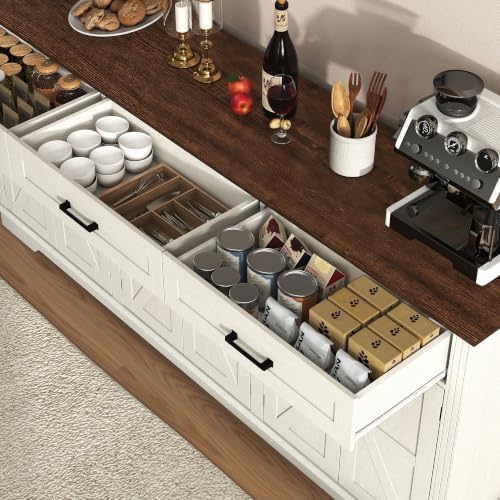 70" Farmhouse Buffet Cabinet with Storage 3 Drawers & 6 Barn Doors, White, view 5