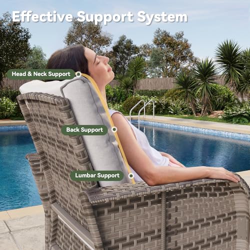 10-Piece Patio Furniture Set with 44” Fire Pit Table, Wicker Rattan Outdoor Sectional Sofa with High Back Swivel Rocker Chairs, Outdoor Patio Furniture Set with Thick Cushions & Ottoman, Grey