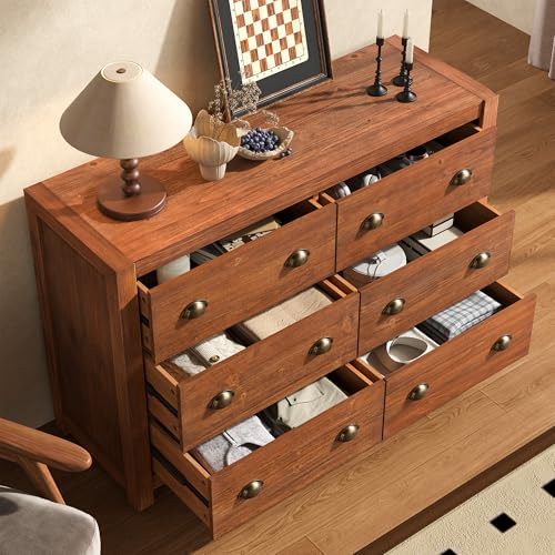 Vintage 6 Drawer Dresser, Solid Wood Frame Construction, view 6