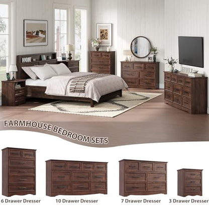 Walnut 6 Drawer Dresser for Bedroom, 44" Tall Chest of Drawers, view 7