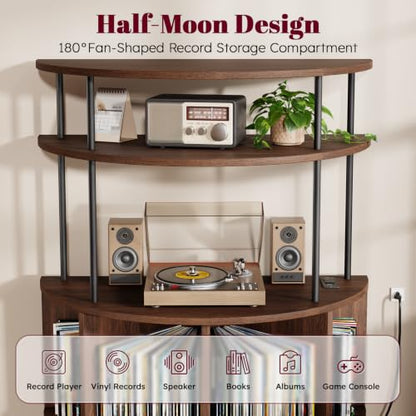 Large Record Player Stand with Power Outlets, 35.4" Turntable Stand, view 4