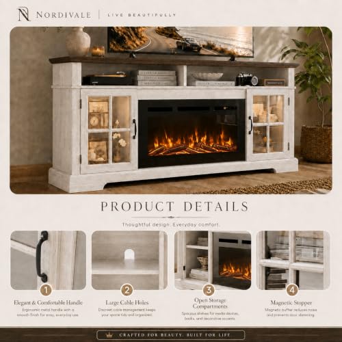 70" Fireplace TV Stand, Modern Entertainment Center for TVs Up to 80”, view 5