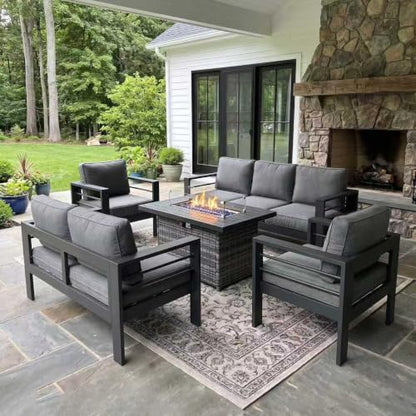 Outdoor Aluminum Furniture Set with Fire Pit Table, view 2