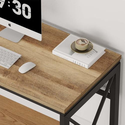 54 Inch Farmhouse Computer Desk, Industrial Home Office Desk with Metal Frame, view 4