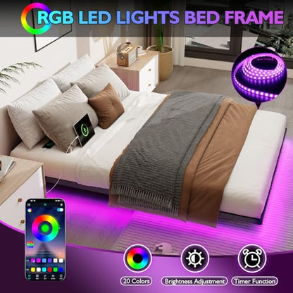 Queen Metal Bed Frame with Smart Lights and Charging Station, view 4