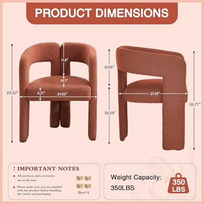 Modern Barrel Dining Chairs Set of 4, Upholstered Linen Dining Room Chair with Wooden Legs, Accent Chairs with Arms, Comfy Side Armchairs for Kitchen/Dining Room/Living Room, Orange