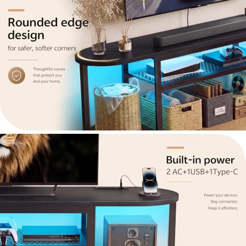 63'' LED TV Stand for TVs up to 75 inch, Media Console with Bench, view 6