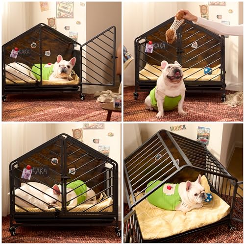 27.6" Dog Crate Furniture with Pull-Out Tray and Wheels, view 4