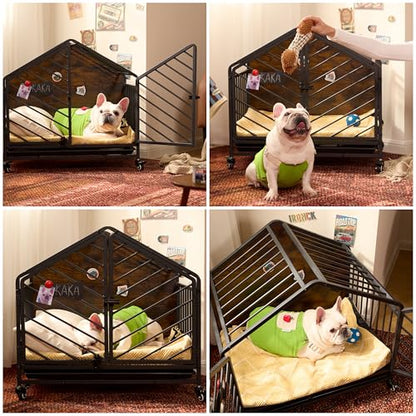 27.6" Dog Crate Furniture with Pull-Out Tray and Wheels, view 4