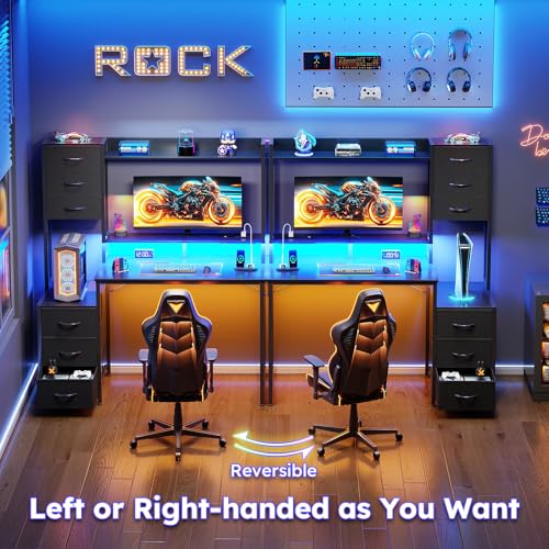 47 Inch Computer Gaming Desk with Hutch Power Outlet and LED Strip, view 7