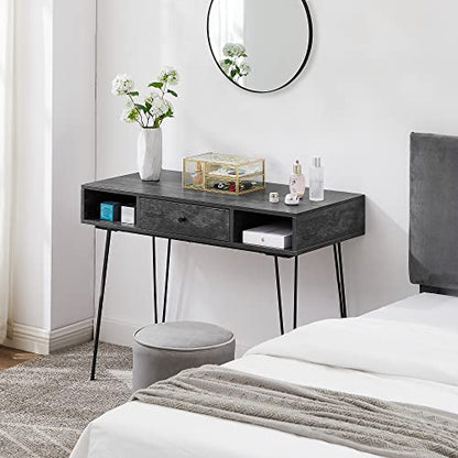 39.3" Home Office Work Table with Drawers,Computer Desk with Hairpin Leg for Writing/Study,Charcoal Grey