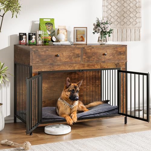 44 Inch Large Dog Crate Furniture with 2 Storage Drawers, view 2