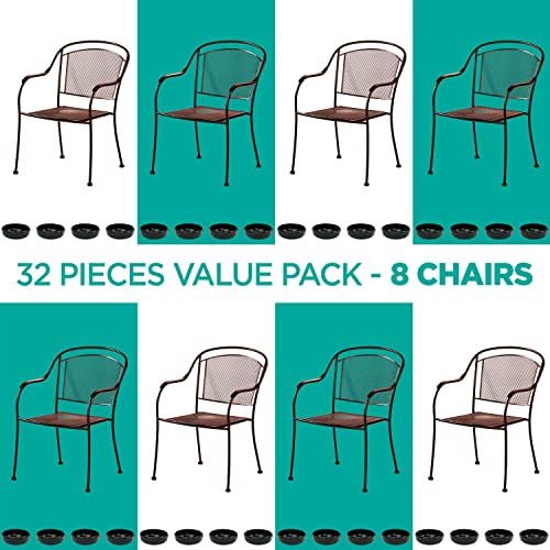Wrought Iron Patio Furniture Feet Caps (32 Pack, Black) - 1.5" Round Plastic Outdoor Chair Leg Caps, Patio Furniture Replacement Feet