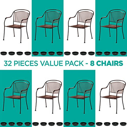 Wrought Iron Patio Furniture Feet Caps (32 Pack, Black) - 1.5" Round Plastic Outdoor Chair Leg Caps, Patio Furniture Replacement Feet
