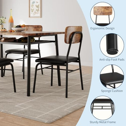 Dining Table Set for 4 with Storage Rack, 5-Piece Kitchen Table and Upholstered Chairs of 4, Wood Tabletop & Heavy-Duty Metel Frame, Dining Room Set for Small Space, Apartment, Brown