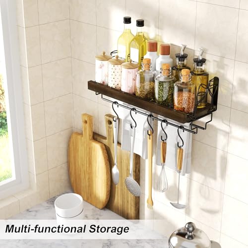 Wine Rack with Stemware Hanger,Solid Wood,17inch,Dark Brown | Wine Glass Rack,Floating Wall Shelf,Easy to Install,40 Lbs/shelf,For Kitchen,Dinning Room,Home Bar,Living Room,Elegant Design