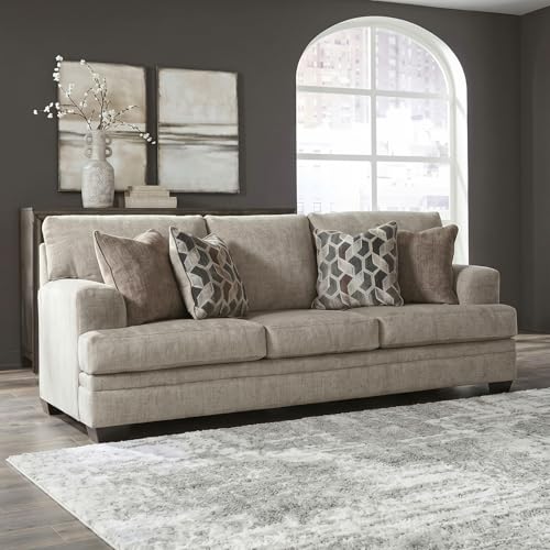 Signature Design by Ashley Stonemeade Sofa Couch, No Assembly Required Standard 3 Seater, Taupe Chenille with Reversible Cushions, Casual Living Room Seating, 92 Inch