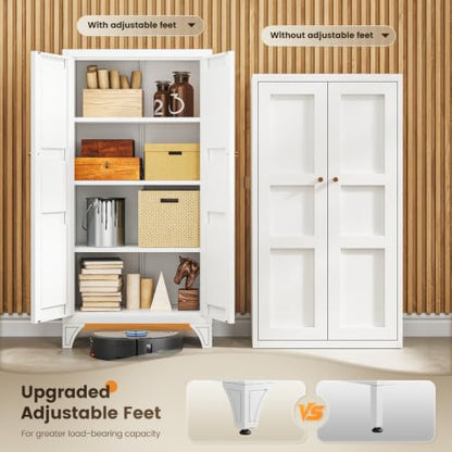 Metal Storage Cabinet with Doors and 3 Adjustable Shelves - 47" White Kitchen Pantry Storage Cabinet Locker for Kitchen,Living Room,Dining Room