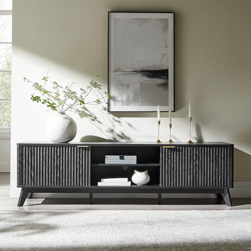 70" Mid-Century Modern Fluted TV Stand, 2 Soft-Close Doors, Black Oak, view 4