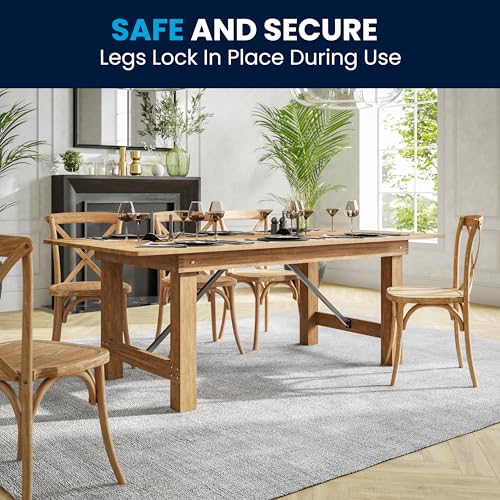 Hercules Series 7' x 40" Rustic Solid Pine Folding Dining Table, Rectangular Antique Farmhouse Dining and Event Extension Table