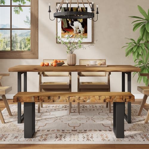 Solid Wood Dining Bench, 47'' Industrial Entryway Bench with Black Metal Legs, Narrow Long End of Bed Bench for Bedroom, Kitchen, Living Room, Hallway, Easy Assembly