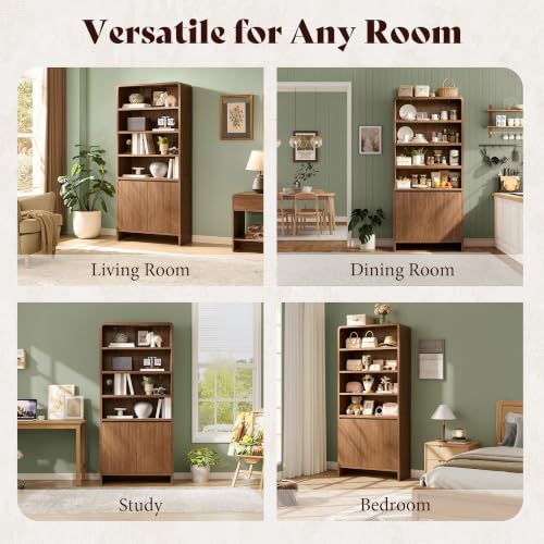 71" Modern Bookcase Set of 2 with Storage Cabinets, Brown, view 6