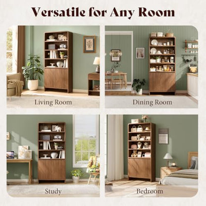 71" Modern Bookcase Set of 2 with Storage Cabinets, Brown, view 6
