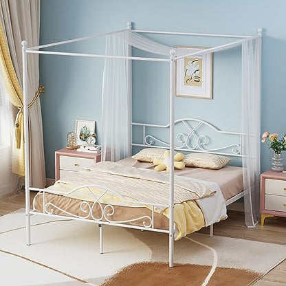 Full Canopy Bed Frame with 4 Posters, Full Size Bed for Kids Girls Adults, view 4