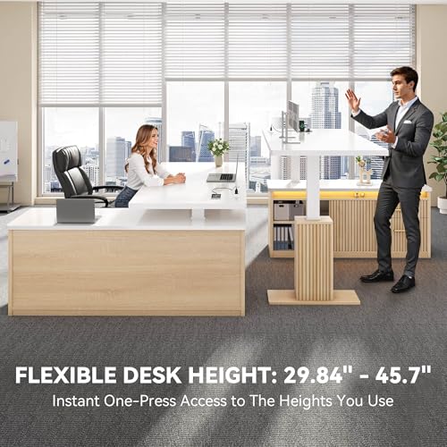 L Shaped Standing Desk with Power Outlets & LED Lights, view 5
