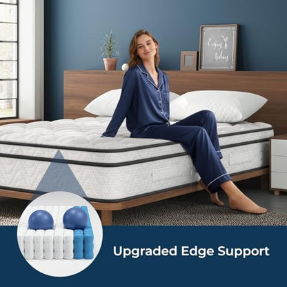 Queen Mattress 12 Inch, Fiberglass-Free | Cool Sleep Hybrid Mattress in a Box - Memory Foam & Pocket Springs, Ergonomic Design, Pressure Relief, Medium Firm Feel, 60"×80"×12"