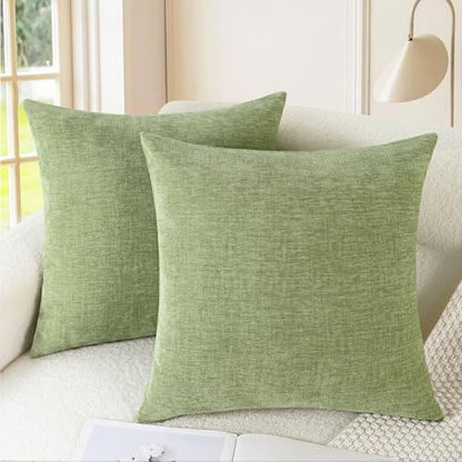 Throw Pillow Covers Decorative 20 X 20 Inches Pack of 2 Cozy Chenille Cushion Cases for Couch Sofa Bed Living Room Home Sage Green