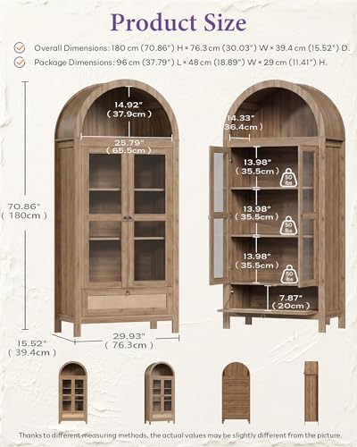 71'' Arched Pantry Cabinet with Glass Door for Kitchen Dining Room, view 3