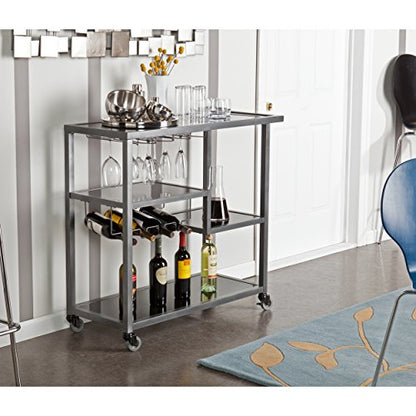 Holly & Martin Zephs Bar Cart - Grey - Iron Metal & Tempered Glass - Modern Design - Ideal for Living Rooms, Dining Rooms, Home Bars, 40" W x 16" D x 37.5" H (HZ8810)