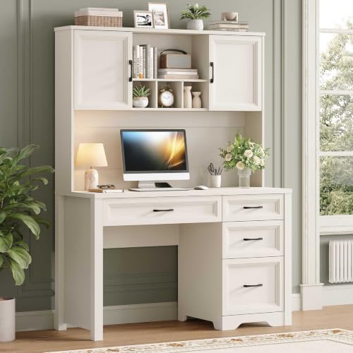 Farmhouse Desk with Hutch, Executive Desk with Storage Cabinet, view 2