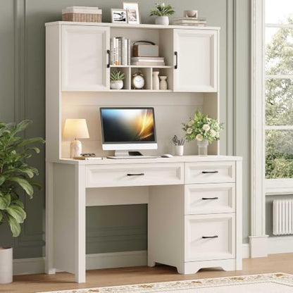 Farmhouse Desk with Hutch, Executive Desk with Storage Cabinet, view 2