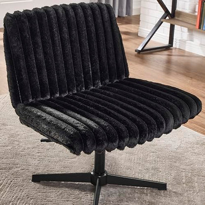 Roundhill Blynn Adjustable Swivel Criss Cross Chair, Wide Seat Office Chair Vanity Chair, Black