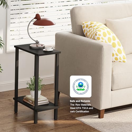 Small Side Table, Narrow End Table, Set of 2, Skinny Sofa Table, Slim Nightstand, Couch Table, Living Room, Bed Room, Black TB01BK0622